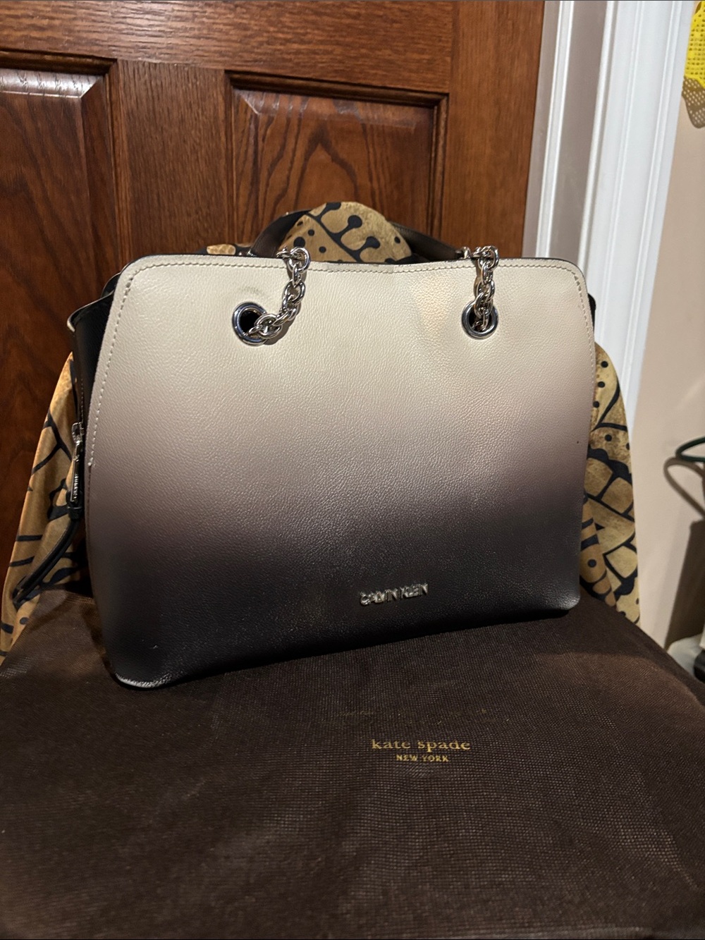 Calvin Klein ombré black to cream chain-handle shoulder bag